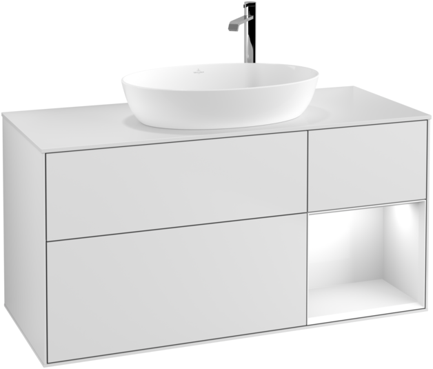 Тумба под раковину Villeroy & Boch Finion 120х50,1 см с подсветкой МДФ белый матовый лак/стекло белое матовое F951GFMT