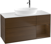 Тумба под раковину Villeroy & Boch Finion 120х50,1 см с подсветкой МДФ шпон грецкого ореха/стекло белое матовое F951GNGN