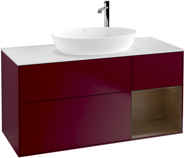 Тумба под раковину Villeroy & Boch Finion 120х50,1 см с подсветкой МДФ пион матовый лак/стекло белое матовое F951GNHB