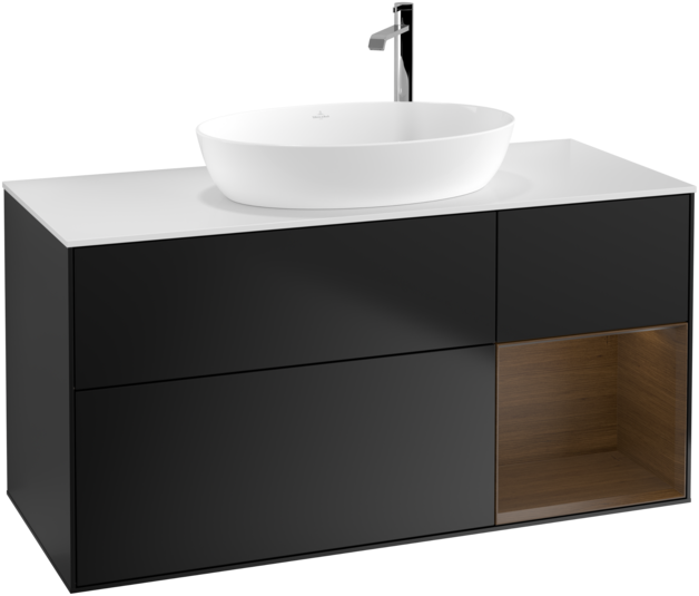 Тумба под раковину Villeroy & Boch Finion 120х50,1 см с подсветкой МДФ черный матовый лак/стекло белое матовое F951GNPD