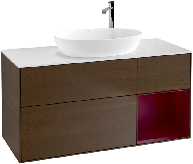 Тумба под раковину Villeroy & Boch Finion 120х50,1 см с подсветкой МДФ шпон грецкого ореха/стекло белое матовое F951HBGN