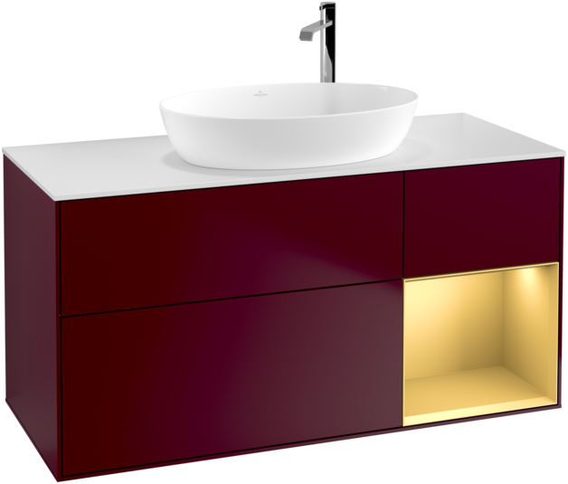 Тумба под раковину Villeroy & Boch Finion 120х50,1 см с подсветкой МДФ пион матовый лак/стекло белое матовое F951HFHB