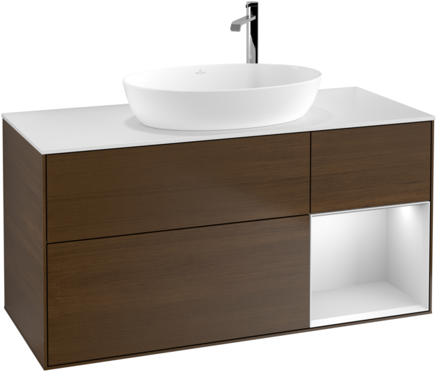 Тумба под раковину Villeroy & Boch Finion 120х50,1 см с подсветкой МДФ шпон грецкого ореха/стекло белое матовое F951MTGN