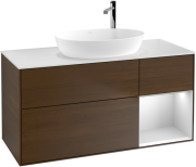 Тумба під раковину Villeroy & Boch Finion 120х50,1 см із підсвічуванням МДФ шпон волоського горіха/скло біле матове F951MTGN