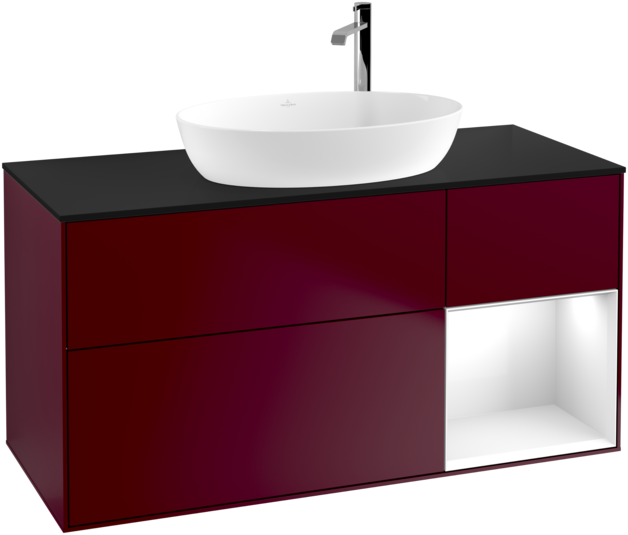 Тумба под раковину Villeroy & Boch Finion 120х50,1 см с подсветкой МДФ пион матовый лак/стекло черное матовое F952GFHB