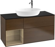 Тумба під раковину Villeroy & Boch Finion 120х50,1 см з підсвічуванням МДФ шпон волоського горіха/скло чорне матове G942PCGN