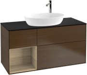 Тумба під раковину Villeroy & Boch Finion 120х50,1 см з підсвічуванням МДФ шпон волоського горіха/скло чорне матове G942PCGN