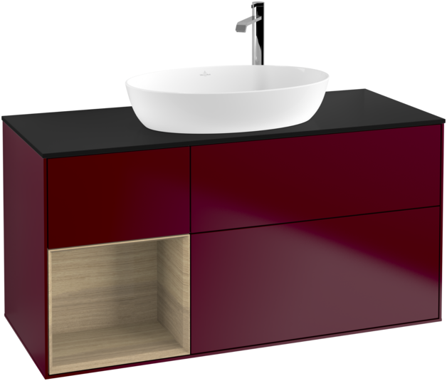 Тумба під раковину Villeroy & Boch Finion 120х50,1 см з підсвічуванням МДФ півонія матовий лак/скло чорне матове G942PCHB