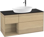 Тумба під раковину Villeroy & Boch Finion 120х50,1 см з підсвічуванням МДФ шпон дуба/скло чорне матове G942PCPC