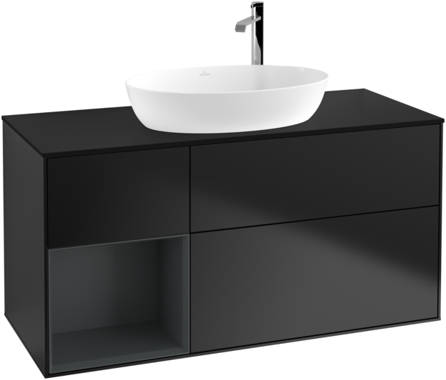 Тумба під раковину Villeroy & Boch Finion 120х50,1 см з підсвічуванням МДФ чорний матовий лак/скло чорне матове G942HGPD