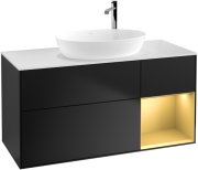 Тумба под раковину Villeroy & Boch Finion 120х50,1 см с подсветкой МДФ черный матовый лак/стекло белое матовое F951HFPD