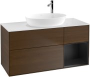 Тумба під раковину Villeroy & Boch Finion 120х50,1 см із підсвічуванням МДФ шпон волоського горіха/скло біле матове F951PDGN