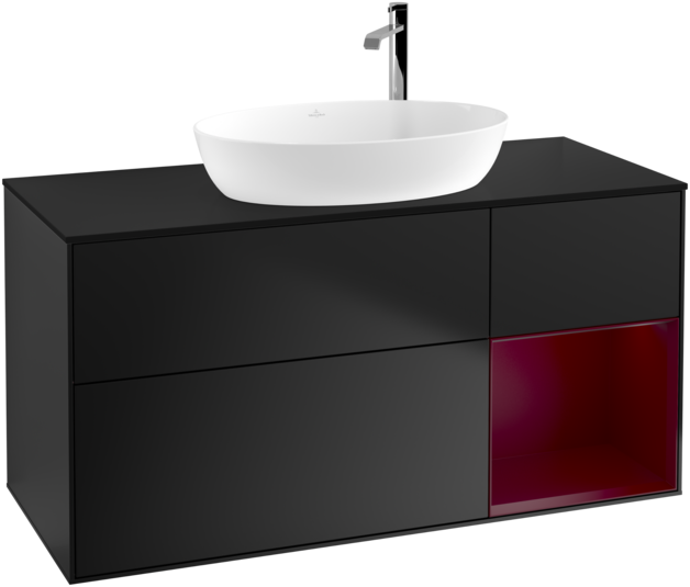 Тумба под раковину Villeroy & Boch Finion 120х50,1 см с подсветкой МДФ черный матовый лак/стекло черное матовое F952HBPD