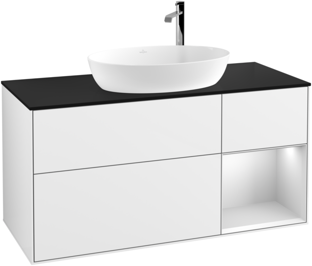 Тумба під раковину Villeroy & Boch Finion 120х50,1 см з підсвіткою МДФ білий глянцевий лак/скло чорне матове F952MTGF