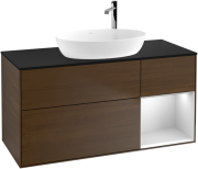 Тумба под раковину Villeroy & Boch Finion 120х50,1 см с подсветкой МДФ шпон грецкого ореха/стекло черное матовое F952MTGN