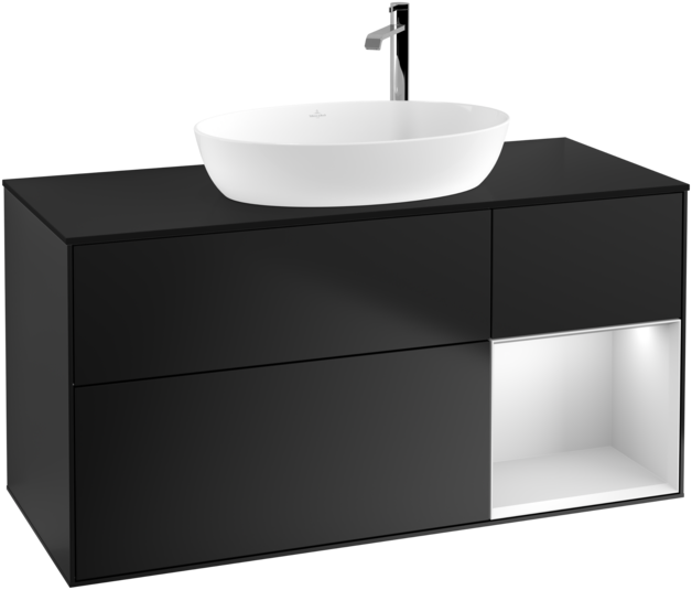 Тумба під раковину Villeroy & Boch Finion 120х50,1 см з підсвічуванням МДФ чорний матовий лак/скло чорне матове F952MTPD