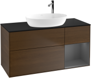 Тумба под раковину Villeroy & Boch Finion 120х50,1 см с подсветкой МДФ шпон грецкого ореха/стекло черное матовое F952GKGN