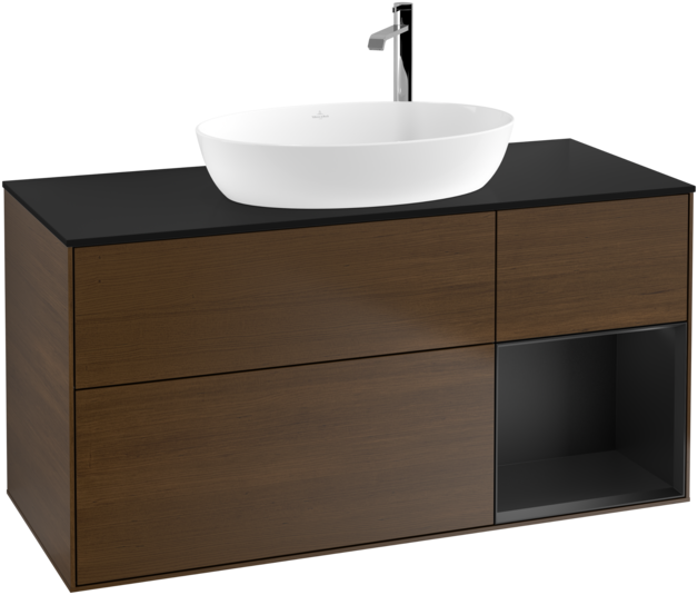 Тумба под раковину Villeroy & Boch Finion 120х50,1 см с подсветкой МДФ шпон грецкого ореха/стекло черное матовое F952PDGN