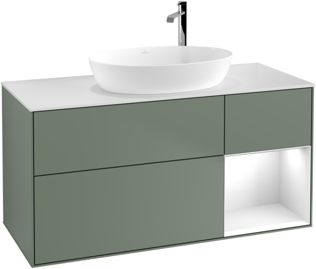 Тумба под раковину Villeroy & Boch Finion 120х50,1 см с подсветкой МДФ оливковый матовый лак/стекло белое матовое F951GFGM