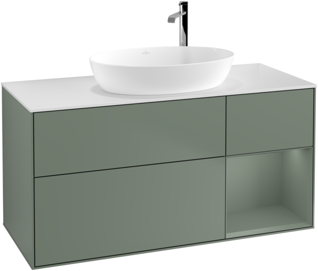 Тумба под раковину Villeroy & Boch Finion 120х50,1 см с подсветкой МДФ оливковый матовый лак/стекло белое матовое F951GMGM