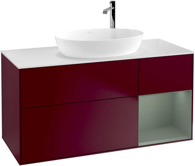 Тумба под раковину Villeroy & Boch Finion 120х50,1 см с подсветкой МДФ пион матовый лак/стекло белое матовое F951GMHB