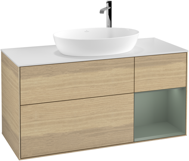 Тумба под раковину Villeroy & Boch Finion 120х50,1 см с подсветкой МДФ шпон дуба/стекло белое матовое F951GMPC