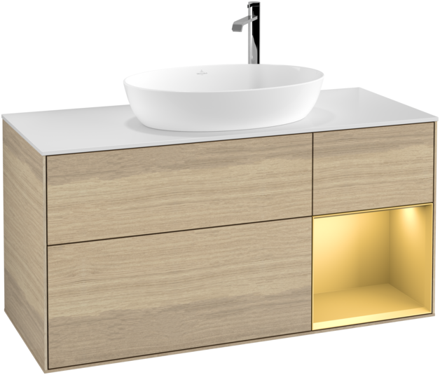 Тумба под раковину Villeroy & Boch Finion 120х50,1 см с подсветкой МДФ шпон дуба/стекло белое матовое F951HFPC