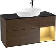 Тумба під раковину Villeroy & Boch Finion 120х50,1 см з підсвічуванням МДФ шпон волоського горіха/скло чорне матове F952HFGN