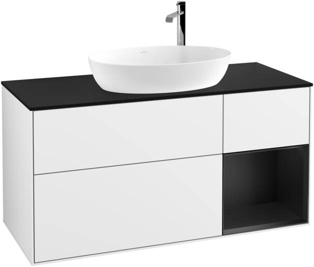 Тумба під раковину Villeroy & Boch Finion 120х50,1 см з підсвіткою МДФ білий глянцевий лак/скло чорне матове F952PDGF