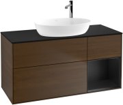 Тумба під раковину Villeroy & Boch Finion 120х50,1 см з підсвічуванням МДФ шпон волоського горіха/скло чорне матове F952PDGN