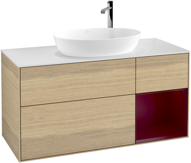 Тумба под раковину Villeroy & Boch Finion 120х50,1 см с подсветкой МДФ шпон дуба/стекло белое матовое F951HBPC