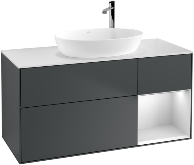 Тумба под раковину Villeroy & Boch Finion 120х50,1 см с подсветкой МДФ темно-синий матовый лак/стекло белое матовое F951MTHG