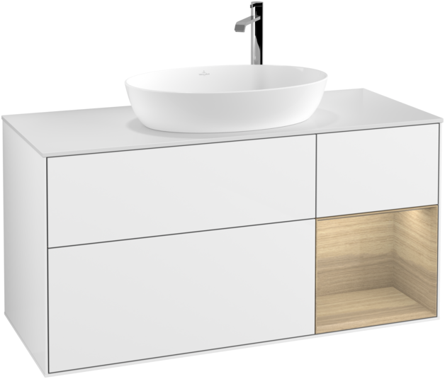 Тумба под раковину Villeroy & Boch Finion 120х50,1 см с подсветкой МДФ глянцевый белый лак/стекло белое матовое F951PCGF