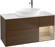 Тумба под раковину Villeroy & Boch Finion 120х50,1 см с подсветкой МДФ шпон грецкого ореха/стекло белое матовое F951PCGN