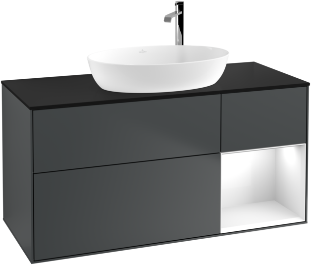 Тумба под раковину Villeroy & Boch Finion 120х50,1 см с подсветкой МДФ темно-синий матовый лак/стекло черное матовое F952GFHG