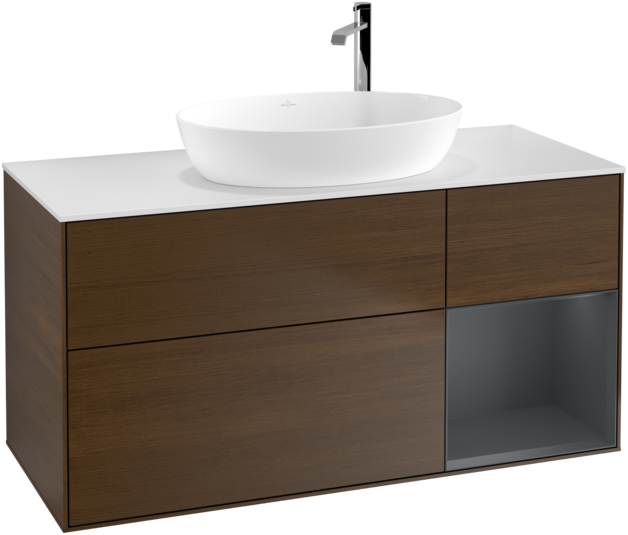 Тумба под раковину Villeroy & Boch Finion 120х50,1 см с подсветкой МДФ шпон грецкого ореха/стекло белое матовое F951HGGN