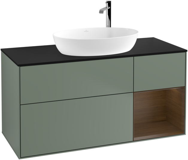 Тумба под раковину Villeroy & Boch Finion 120х50,1 см с подсветкой МДФ оливковый матовый лак/стекло черное матовое F952GNGM