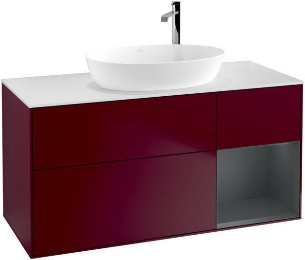 Тумба под раковину Villeroy & Boch Finion 120х50,1 см с подсветкой МДФ пион матовый лак/стекло черное матовое F951HGHB