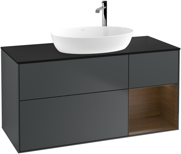 Тумба под раковину Villeroy & Boch Finion 120х50,1 см с подсветкой МДФ темно-синий матовый лак/стекло черное матовое F952GNHG