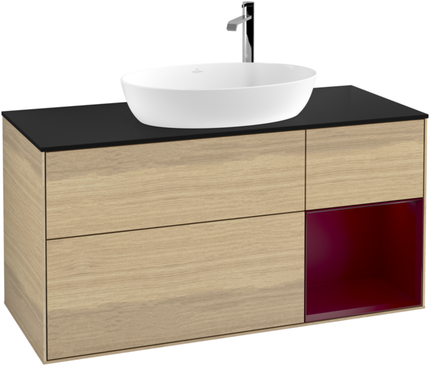 Тумба под раковину Villeroy & Boch Finion 120х50,1 см с подсветкой МДФ шпон дуба/стекло черное матовое F952HBPC