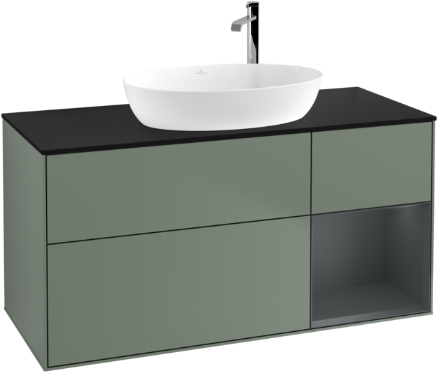 Тумба под раковину Villeroy & Boch Finion 120х50,1 см с подсветкой МДФ оливковый матовый лак/стекло черное матовое F952HGGM