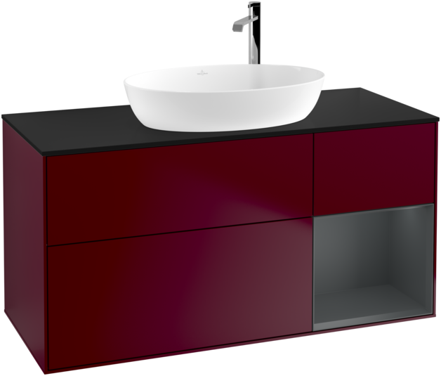 Тумба під раковину Villeroy & Boch Finion 120х50,1 см з підсвічуванням МДФ півонія матовий лак/скло чорне матове F952HGHB