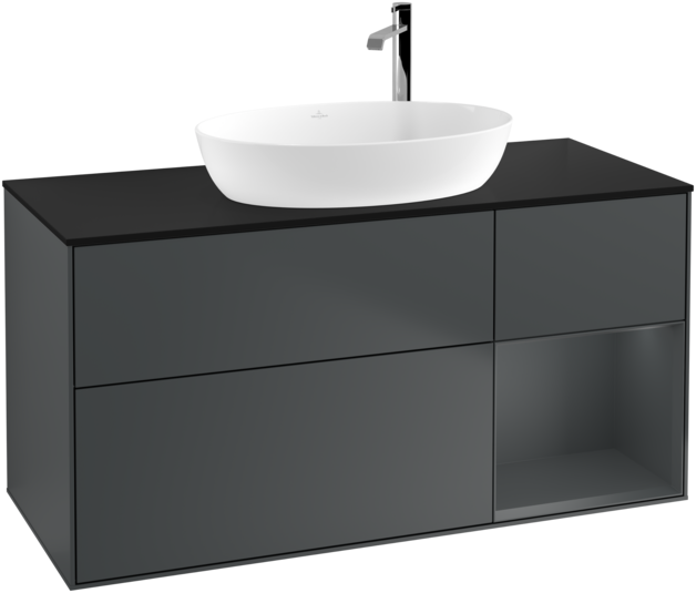 Тумба під раковину Villeroy & Boch Finion 120х50,1 см із підсвічуванням МДФ темно-синій матовий лак/скло чорне матове F952HGHG