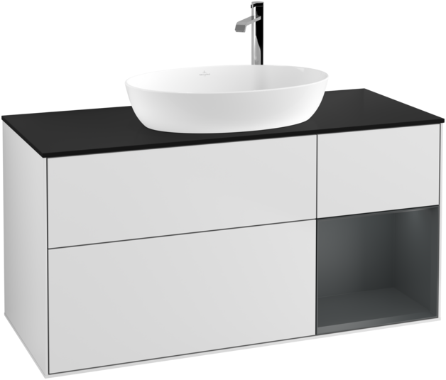 Тумба під раковину Villeroy & Boch Finion 120х50,1 см із підсвічуванням МДФ білий матовий лак/скло чорне матове F952HGMT