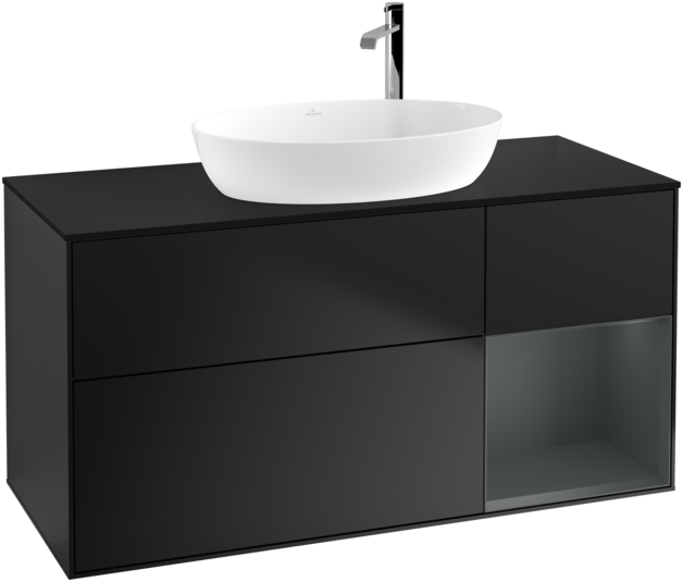 Тумба під раковину Villeroy & Boch Finion 120х50,1 см з підсвічуванням МДФ чорний матовий лак/скло чорне матове F952HGPD