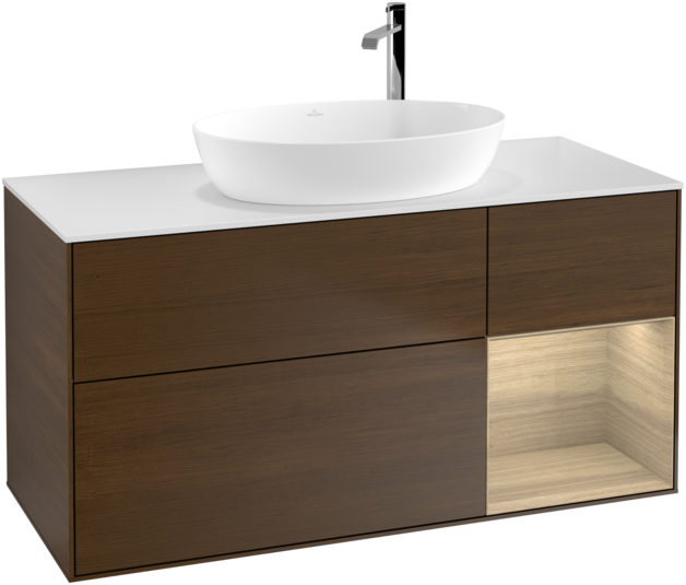 Тумба під раковину Villeroy & Boch Finion 120х50,1 см із підсвічуванням МДФ шпон волоського горіха/скло біле матове F951PCGN