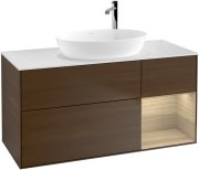 Тумба під раковину Villeroy & Boch Finion 120х50,1 см із підсвічуванням МДФ шпон волоського горіха/скло біле матове F951PCGN