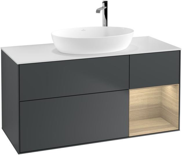 Тумба під раковину Villeroy & Boch Finion 120х50,1 см із підсвічуванням МДФ темно-синій матовий лак/скло біле матове F951PCHG