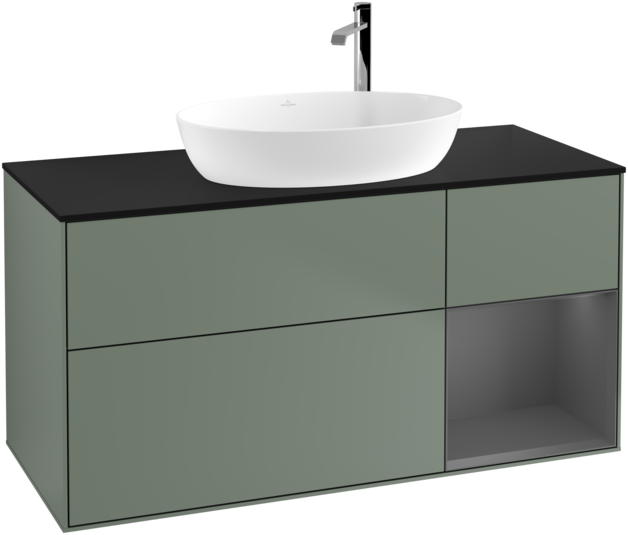 Тумба під раковину Villeroy & Boch Finion 120х50,1 см із підсвічуванням МДФ оливковий матовий лак/скло чорне матове F952GKGM