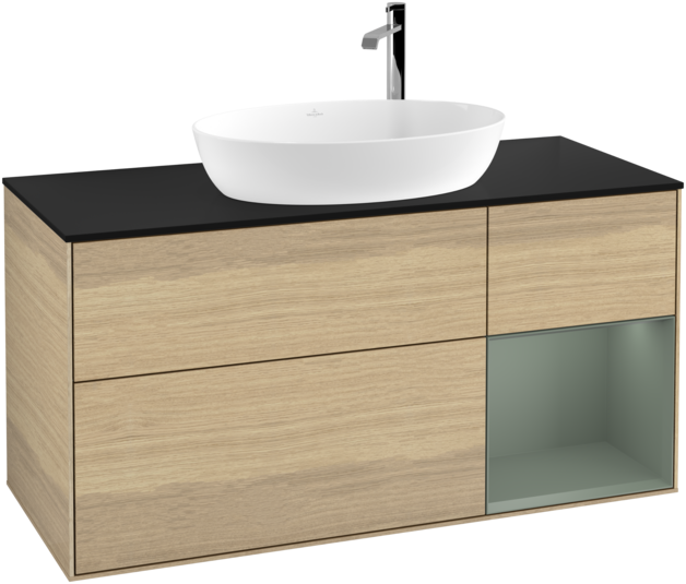 Тумба під раковину Villeroy & Boch Finion 120х50,1 см з підсвічуванням МДФ шпон дуба/скло чорне матове F952GMPC